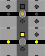 Bahnübergang mit 2 Gleisen, unteres Gleis freigemeldet